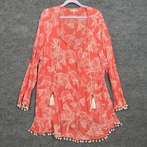 Soft Surroundings Plus Size 2X Tunic Orange Floral Beach Coverup Resortwear